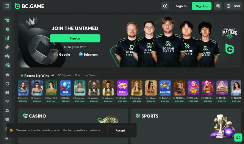 BC.Game homepage screenshot