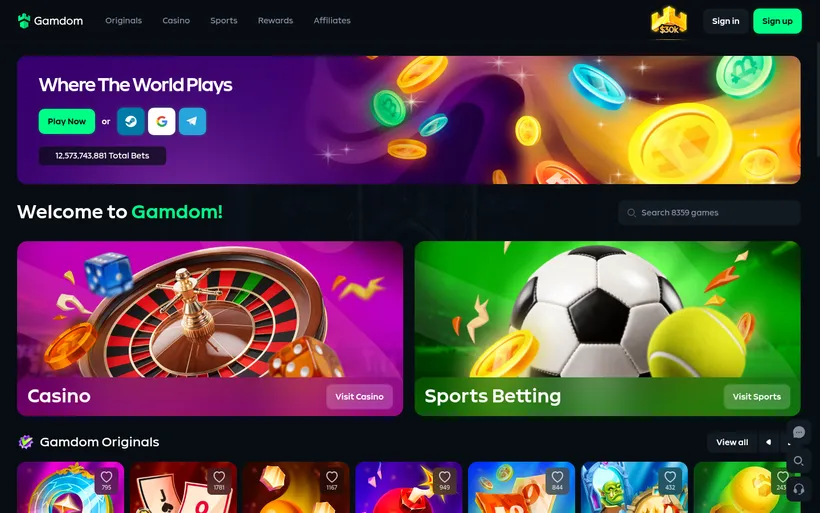 Gamdom homepage screenshot